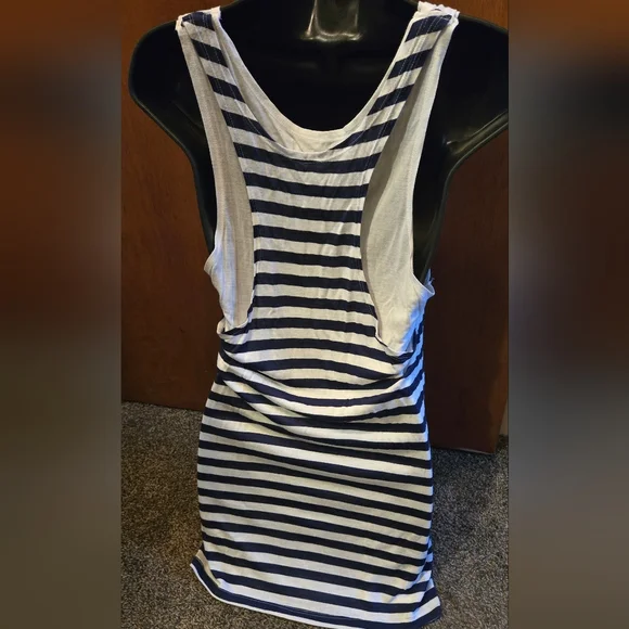 NM Clothing Co. Striped Blue & White layered long Tank Top szL - Picture 5 of 7